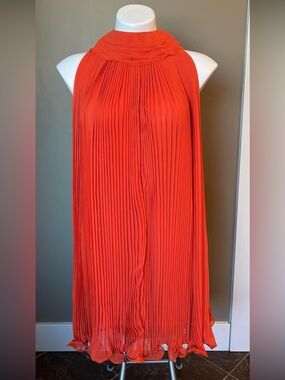 Gracia Pleated Halter Dress in Coral-Orange